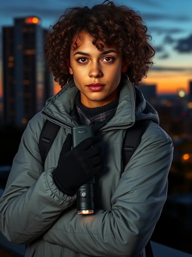 An individual confidently using personal safety tools and techniques, demonstrating self-reliance.