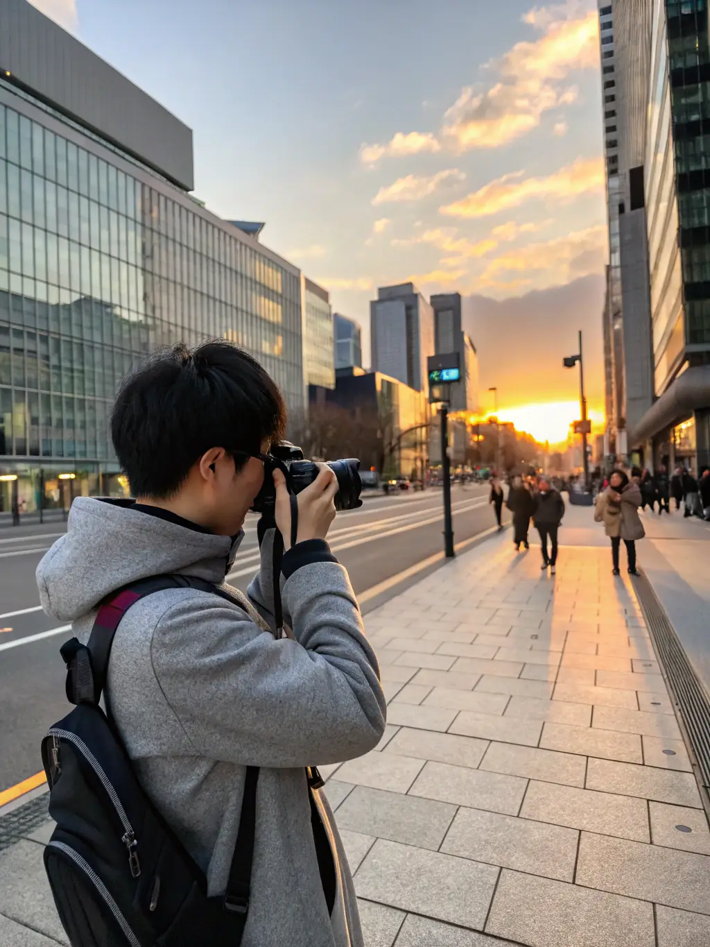 A person confidently navigating a crowded urban environment, showcasing enhanced situational awareness.